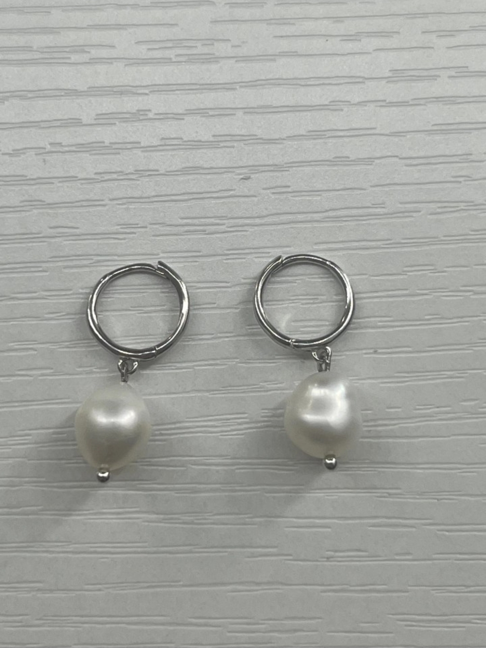 Sterling Silver Hoop Earrings with White Freshwater Pearl Drops
